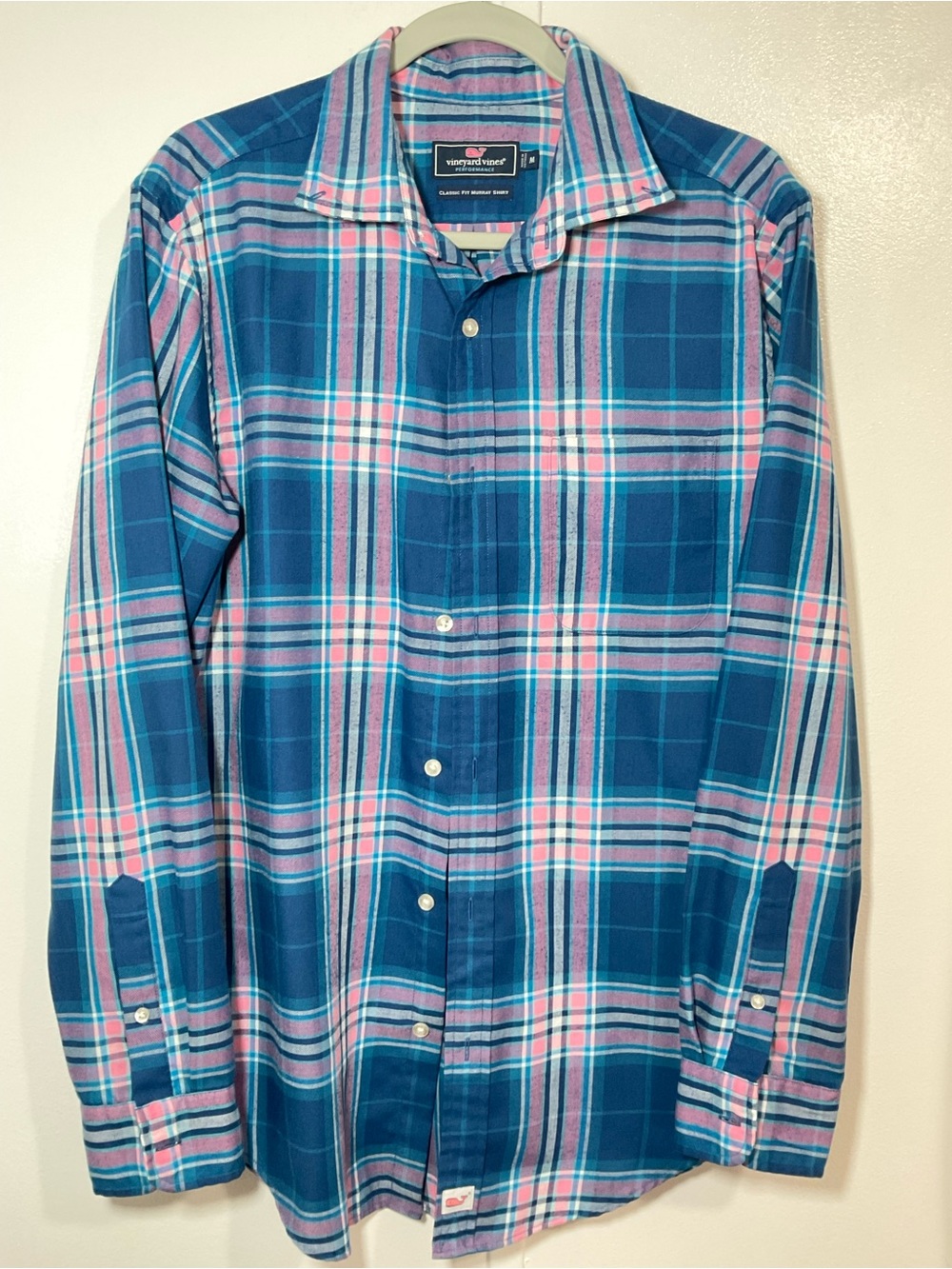 Vineyard Vines Teal Blue and Pink Plaid Button-Down Shirt